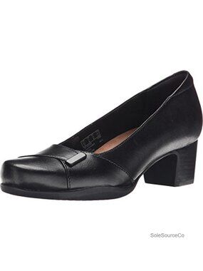 Leather Block Heel Dress Pump Slip-On Comfortable Work Shoes